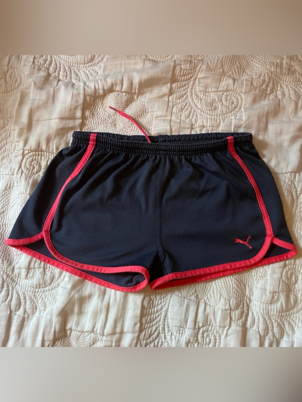 Vintage Puma Women’s Navy Athletic Shorts with Pink Trim, Women’s XS